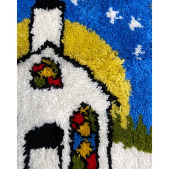 Vintage Christmas Handmade Wall Hanging Church Stars Holiday Latch Hook Rug - Picture 6 of 9